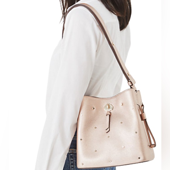 KATE SPADE NEW YORK Marti Spade Stud Small Bucket Bag - Golden Pea Metallic - Picture 4 of 16